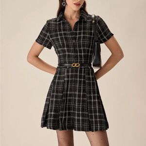 RIHOAS Black and White Plaid Mini Dress